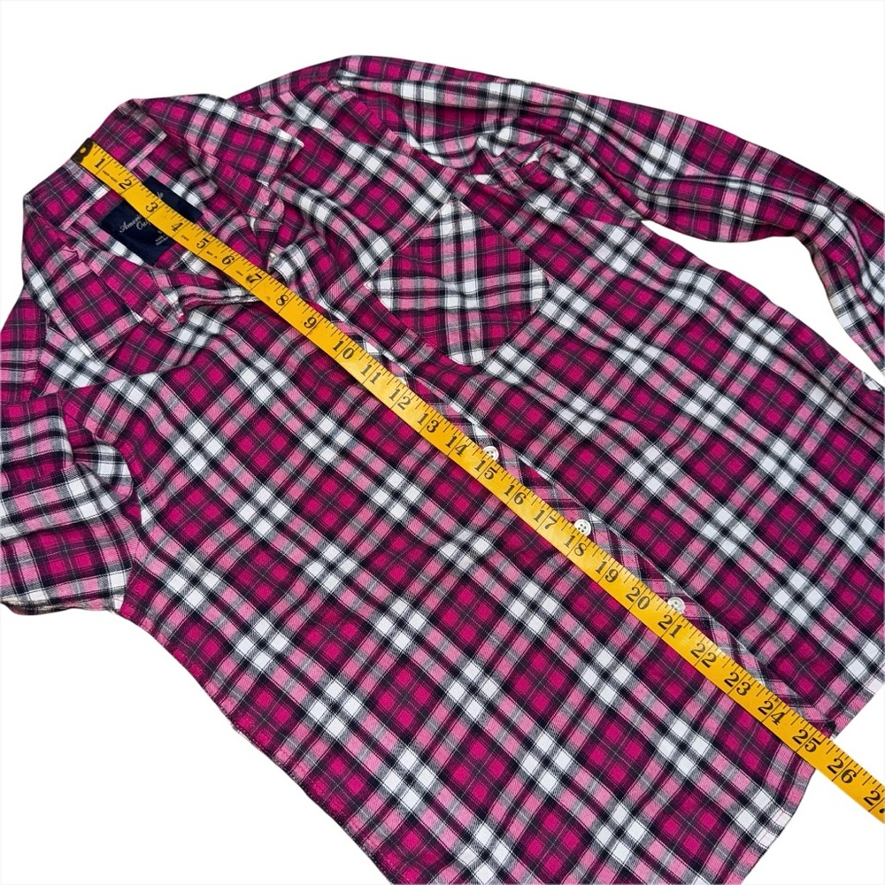 Y2K American Eagle Pink Plaid Button Down Long Sleeve Shirt Women’s Small Cotton - Picture 9 of 10